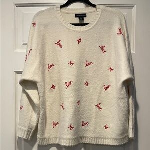 Cynthia Rowley Cream Sweater with Red "Love" Embroidery